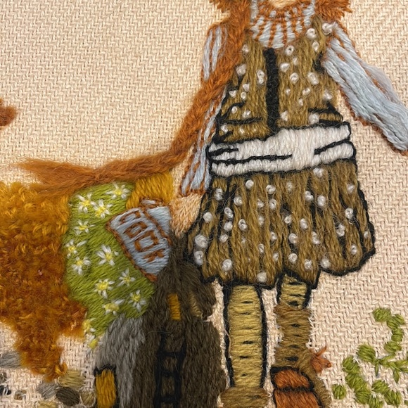 70’s wall set hand stitched little girl and pet - Picture 3 of 5
